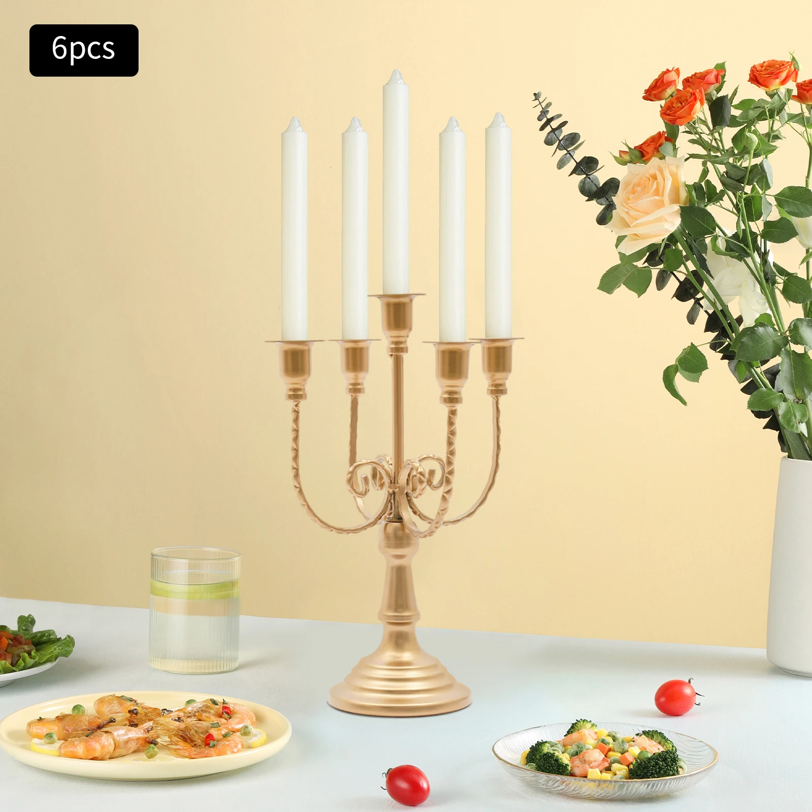 Набор из 6 золотых ретро-подсвечников с 5 головками, металлические канделябры для декора обеденного стола на свадьбу, Хэллоуин, банкет, мероприятие
Набор из 6 золотых ретро-подсвечников с 5 головками, металлические канделябры для декора обеденного стола на свадьбу, Хэллоуин, банкет, мероприятие