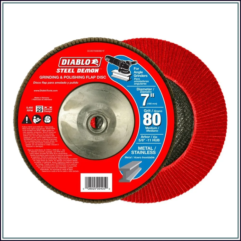 7" 80 Grit Flap Disc for Metal, 5/8"-11 Arbor, 8450 Max RPM - DCX070080B01F
7" 80 Grit Flap Disc for Metal, 5/8"-11 Arbor, 8450 Max RPM - DCX070080B01F