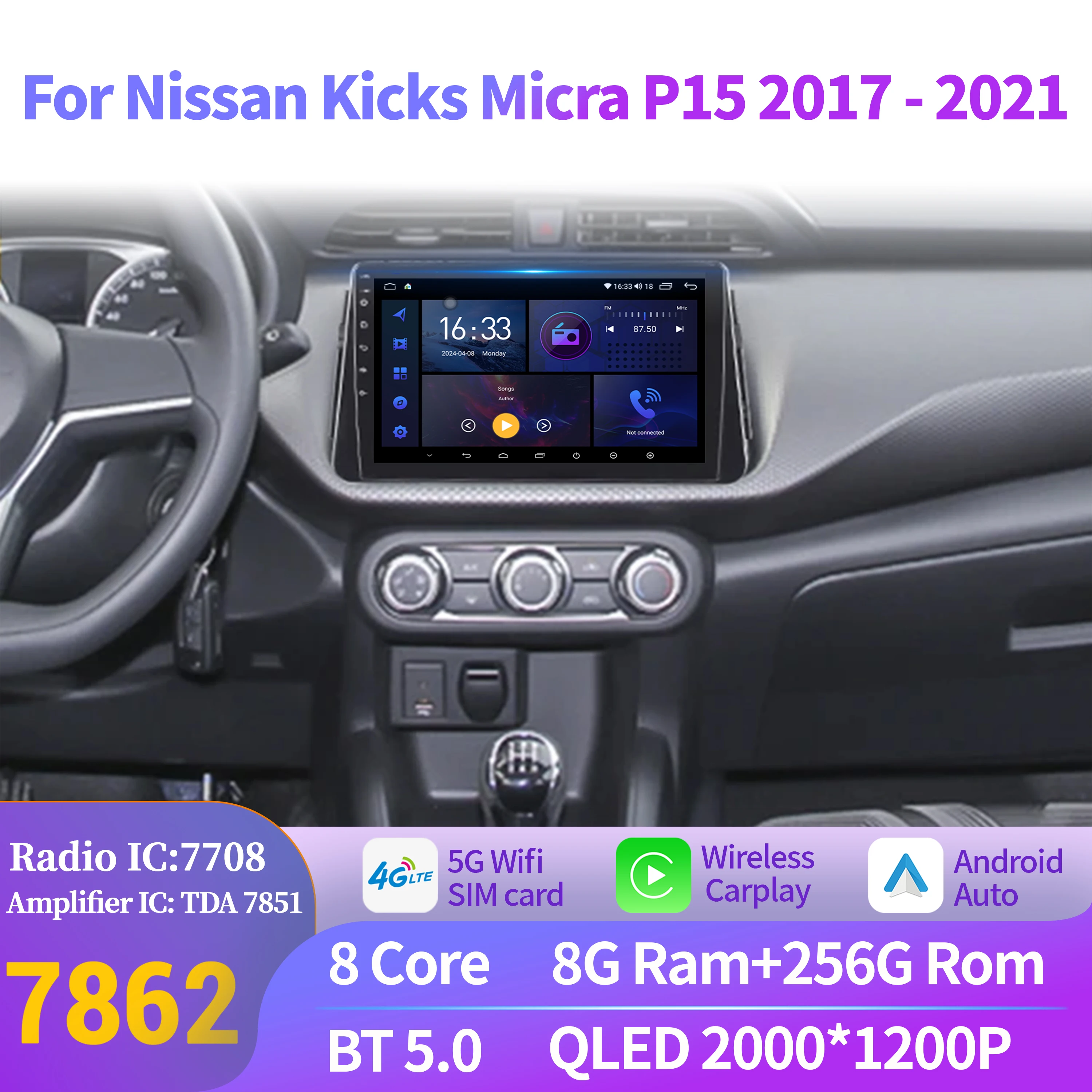 For Nissan Kicks Micra P15 2017-2021 Car Radio Multimedia Navigation Wireless BT CarPlay Android 14 7862S 8G 256G 2K QLED Screen
For Nissan Kicks Micra P15 2017-2021 Car Radio Multimedia Navigation Wireless BT CarPlay Android 14 7862S 8G 256G 2K QLED Screen