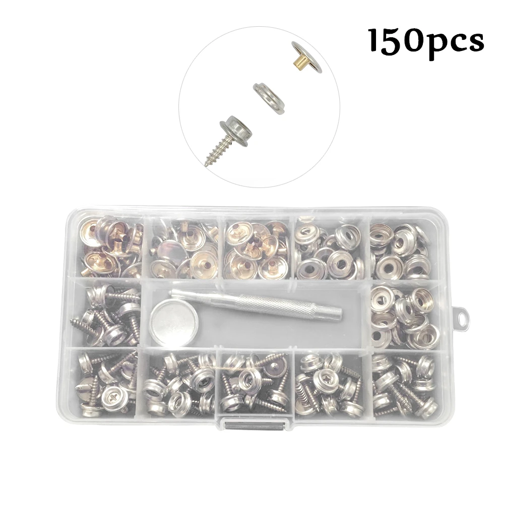 150 Pcs Snap Fasteners Heavy Duty Stainless Steel Screw Copper Buckle Button Studs Corrosion Resistant Furniture Canvas Boats
150 Pcs Snap Fasteners Heavy Duty Stainless Steel Screw Copper Buckle Button Studs Corrosion Resistant Furniture Canvas Boats