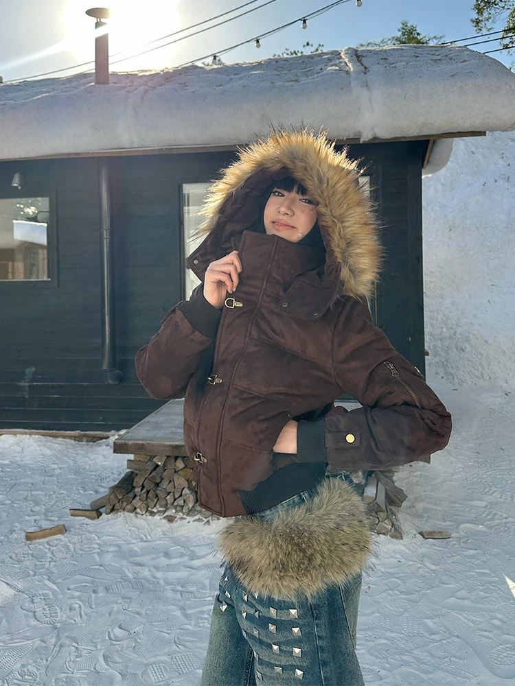 CGGA Американская ретро-куртка из замши с капюшоном и меховым воротником, женская зимняя свободная повседневная теплая верхняя одежда
CGGA Американская ретро-куртка из замши с капюшоном и меховым воротником, женская зимняя свободная повседневная теплая верхняя одежда