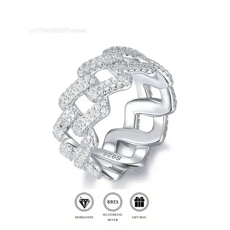 Wholesale Full Moissanite Iced Out Cuban Link Ring, 18K Gold/White Gold/Rose Gold Plated S925 Silver Hip Hop Ring, OEM/ODM
Wholesale Full Moissanite Iced Out Cuban Link Ring, 18K Gold/White Gold/Rose Gold Plated S925 Silver Hip Hop Ring, OEM/ODM
