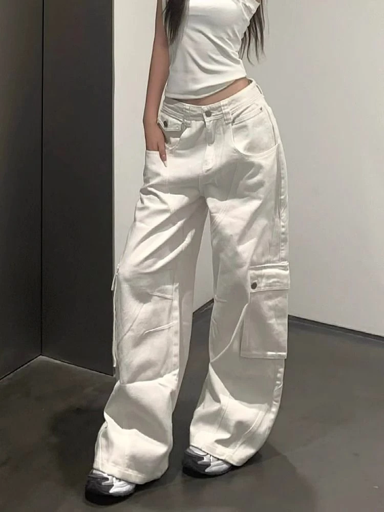 Vintage White Cargo Jeans Women Spring Autumn New Streetwear Baggy Straight Denim Pants Korean Casual Female Wide Leg Trousers
Vintage White Cargo Jeans Women Spring Autumn New Streetwear Baggy Straight Denim Pants Korean Casual Female Wide Leg Trousers