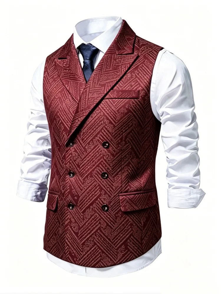 Mens Slim Fit Jacquard Waistcoat Double Breasted Burgundy Geometric Pattern Suit Vest for Party Wedding
Mens Slim Fit Jacquard Waistcoat Double Breasted Burgundy Geometric Pattern Suit Vest for Party Wedding
