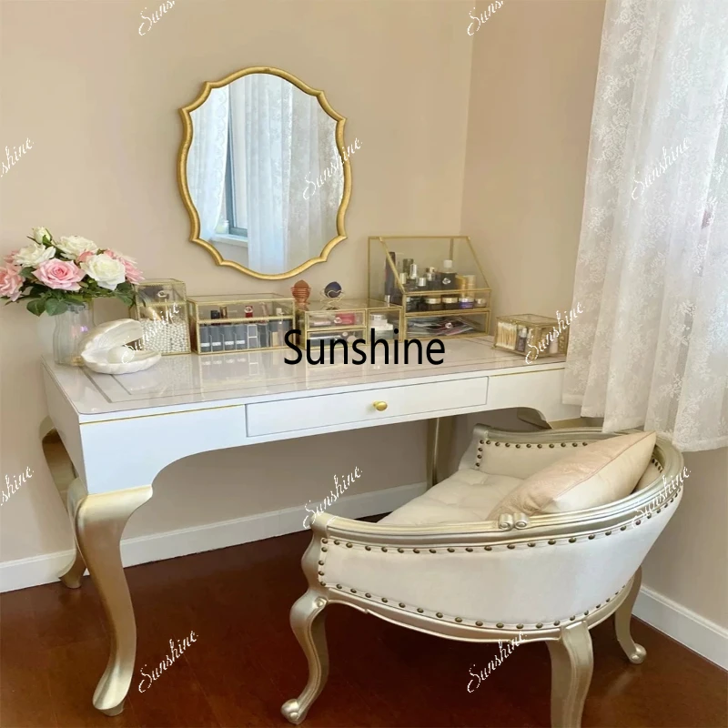 American solid wood light luxury champagne gold dresser table and chair combination with drawers bedroom
American solid wood light luxury champagne gold dresser table and chair combination with drawers bedroom