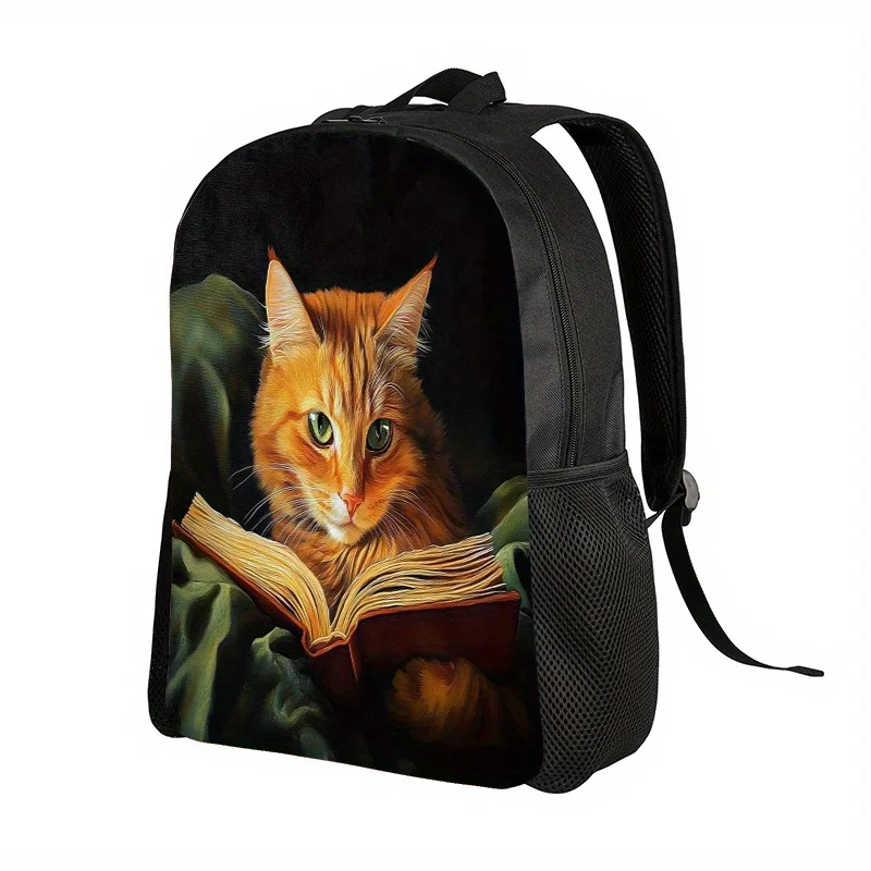 1 cat and book print backpack with ginger tabby cat reading design - Adjustable shoulder strap, zipper closure
1 cat and book print backpack with ginger tabby cat reading design - Adjustable shoulder strap, zipper closure