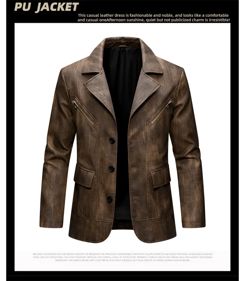 Мужские новые модные пальто из искусственной кожи, топы, европейские и американские мужские однотонные куртки с отложным воротником, повседневные модные куртки из искусственной кожи
Мужские новые модные пальто из искусственной кожи, топы, европейские и американские мужские однотонные куртки с отложным воротником, повседневные модные куртки из искусственной кожи