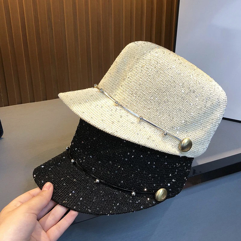 Hollow Breathable Jockey Cap - Women's Summer Sequins Visor Hat, Face Slimming Sun Protection Cap for Outdoor
Hollow Breathable Jockey Cap - Women's Summer Sequins Visor Hat, Face Slimming Sun Protection Cap for Outdoor