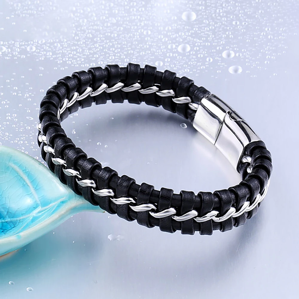Simple Fashion Black Leather Bracelet For Men Women Stainless Steel Punk Hip Hop Creativity Vintage Jewelry Gifts Dropshipping
Simple Fashion Black Leather Bracelet For Men Women Stainless Steel Punk Hip Hop Creativity Vintage Jewelry Gifts Dropshipping