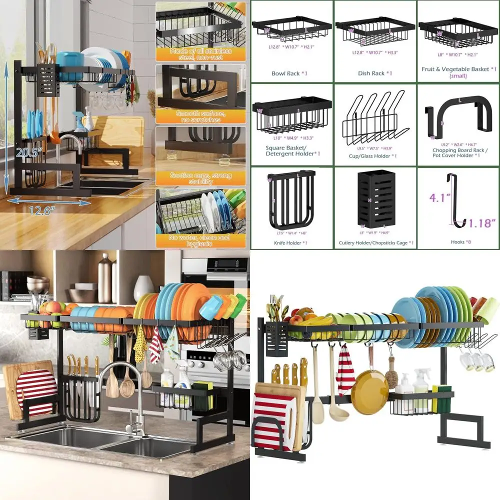 Черная 2-уровневая регулируемая сушилка для посуды из нержавеющей стали, большой кухонный органайзер, 26-38
Черная 2-уровневая регулируемая сушилка для посуды из нержавеющей стали, большой кухонный органайзер, 26-38