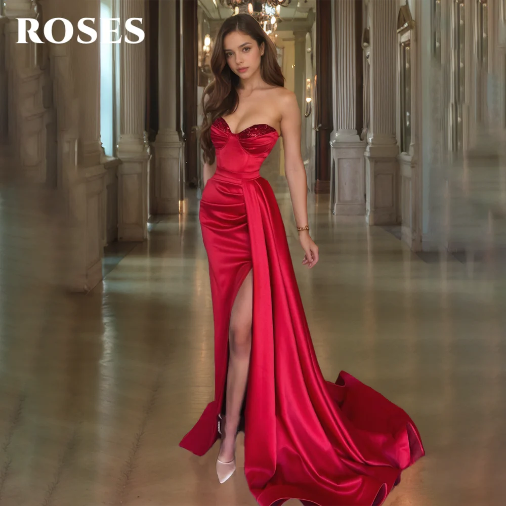 ROSES Red Sexy Prom Dresses Sweetheart Backless Evening Dress with Sequins Satin Side High Split Prom Gown for Woman Customized
ROSES Red Sexy Prom Dresses Sweetheart Backless Evening Dress with Sequins Satin Side High Split Prom Gown for Woman Customized