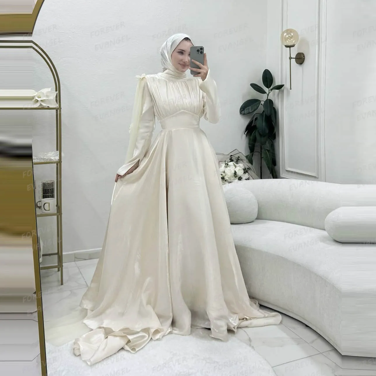Elegant Wedding Dresses A Line Woman's High Neck Bride Gowns Satin Shawl Long Sleeve Vestidos De Novia Formal Customized Mariée
Elegant Wedding Dresses A Line Woman's High Neck Bride Gowns Satin Shawl Long Sleeve Vestidos De Novia Formal Customized Mariée