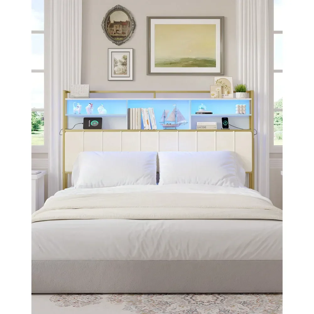Headboard With 3Tier Storage Shelves, Velvet holstered Head Board With 2 Outlets, USB Ports LED Light, Soft Backrest For King
Headboard With 3Tier Storage Shelves, Velvet holstered Head Board With 2 Outlets, USB Ports LED Light, Soft Backrest For King