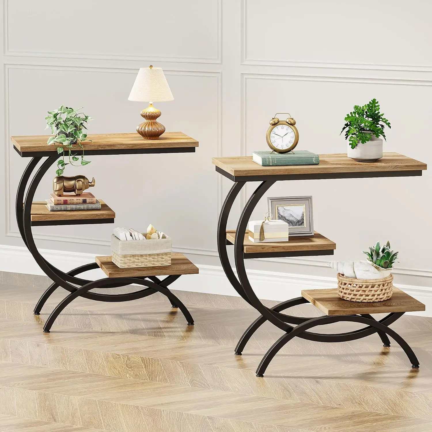 C Shaped End Table, Industrial Three Tier Side Table, Couch Side Storage Organizer, Wood Bedside Nightstand With Shelves, For Living Room Small Space, Light Brown, Two Piece Set
C Shaped End Table, Industrial Three Tier Side Table, Couch Side Storage Organizer, Wood Bedside Nightstand With Shelves, For Living Room Small Space, Light Brown, Two Piece Set