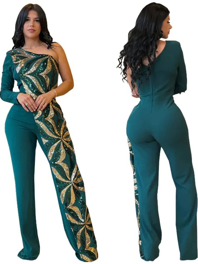 Dashiki African Jumpsuits For Women Long Sleeve Sequined One Shoulder Fashion Streetwear Overalls Wide Leg Pants Trousers 2025
Dashiki African Jumpsuits For Women Long Sleeve Sequined One Shoulder Fashion Streetwear Overalls Wide Leg Pants Trousers 2025
