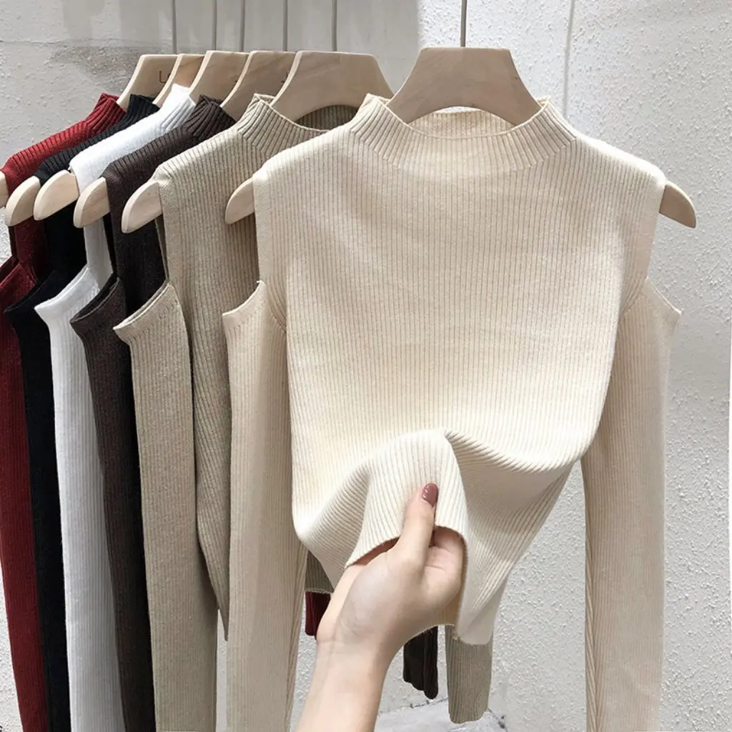 Women's Off-Shoulder Sweater High-Waist Slim Fit Black Knitwear Early Autumn Top New Style Short Bottoming
Women's Off-Shoulder Sweater High-Waist Slim Fit Black Knitwear Early Autumn Top New Style Short Bottoming