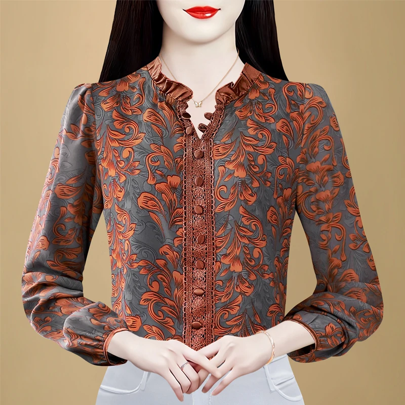 Elegant Fashion Women Tops 2025 Spring New Long Sleeve Chiffon Blouse Ruffle Collar Patchwork Floral Printed Lace Shirt
Elegant Fashion Women Tops 2025 Spring New Long Sleeve Chiffon Blouse Ruffle Collar Patchwork Floral Printed Lace Shirt