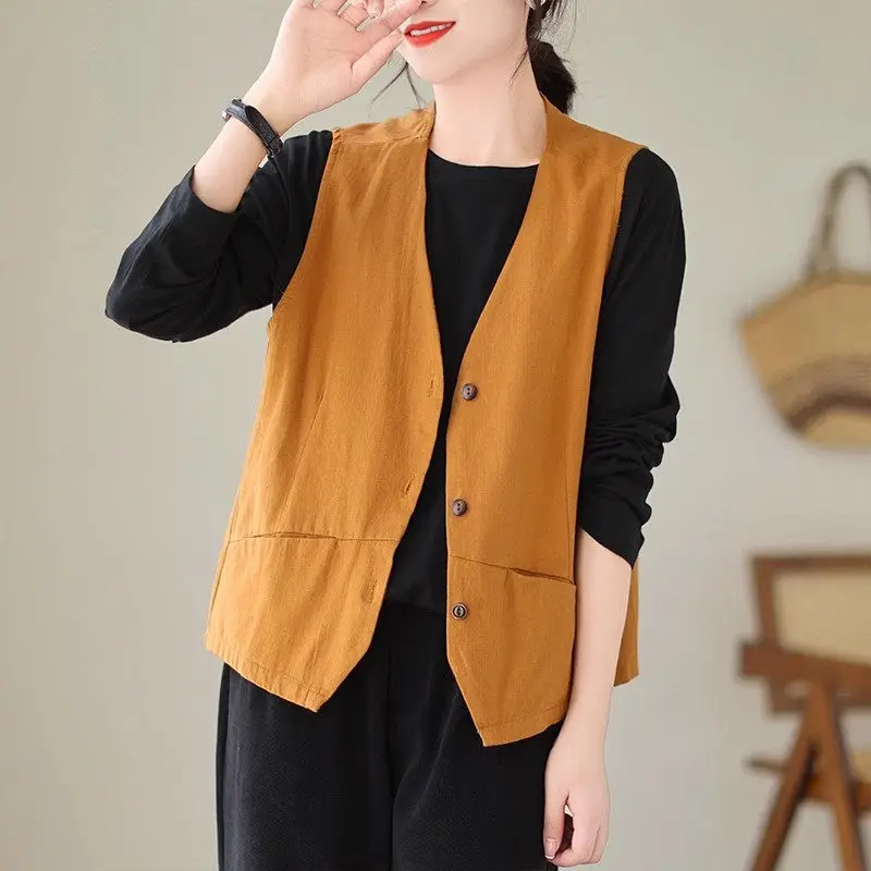 Retro Art All Cotton Vest For Women V-Neck Sleeveless Thin And Versatile Casual Waistcoat Short Jacket Z4736
Retro Art All Cotton Vest For Women V-Neck Sleeveless Thin And Versatile Casual Waistcoat Short Jacket Z4736