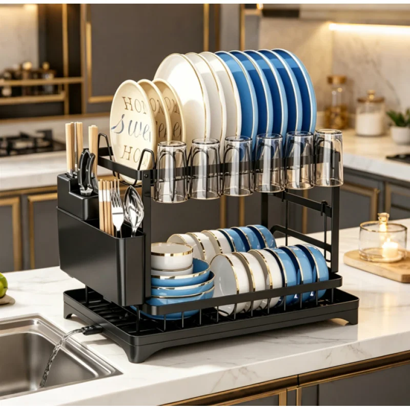 2-Tier Kitchen Dish Drying Rack Countertop Tableware Storage Holder with Drain Tray Multifunctional Kitchen Drain Board Organize
2-Tier Kitchen Dish Drying Rack Countertop Tableware Storage Holder with Drain Tray Multifunctional Kitchen Drain Board Organize