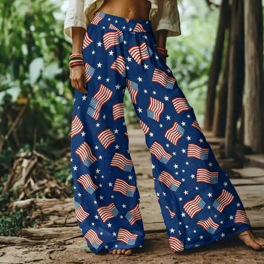 Bohemian Womens High Waist Wide Leg Pants With American Flag Print
Bohemian Womens High Waist Wide Leg Pants With American Flag Print