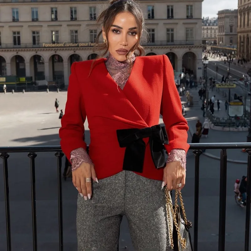 Tuularose Fashion Red Jacket Women New Elegant Bow Patchwork V-Neck Fitted Top Vintage Luxury High-Street Party Female Outerwear
Tuularose Fashion Red Jacket Women New Elegant Bow Patchwork V-Neck Fitted Top Vintage Luxury High-Street Party Female Outerwear