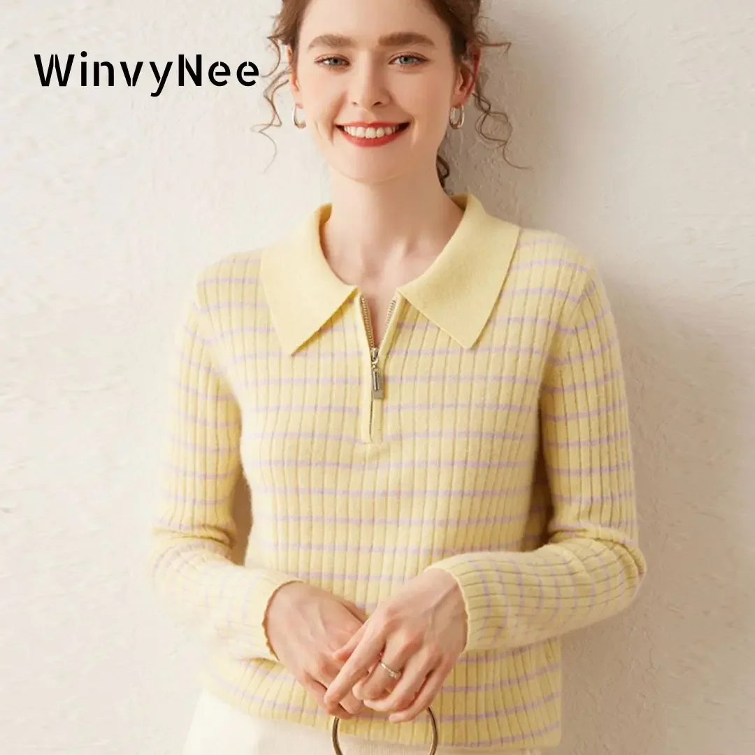 WinvyNee Women Cashmere Sweaters Long Sleeve O Neck Wool Polo Collar with Zippers Casual Jumpers Stripped Pullovers A1464020
WinvyNee Women Cashmere Sweaters Long Sleeve O Neck Wool Polo Collar with Zippers Casual Jumpers Stripped Pullovers A1464020