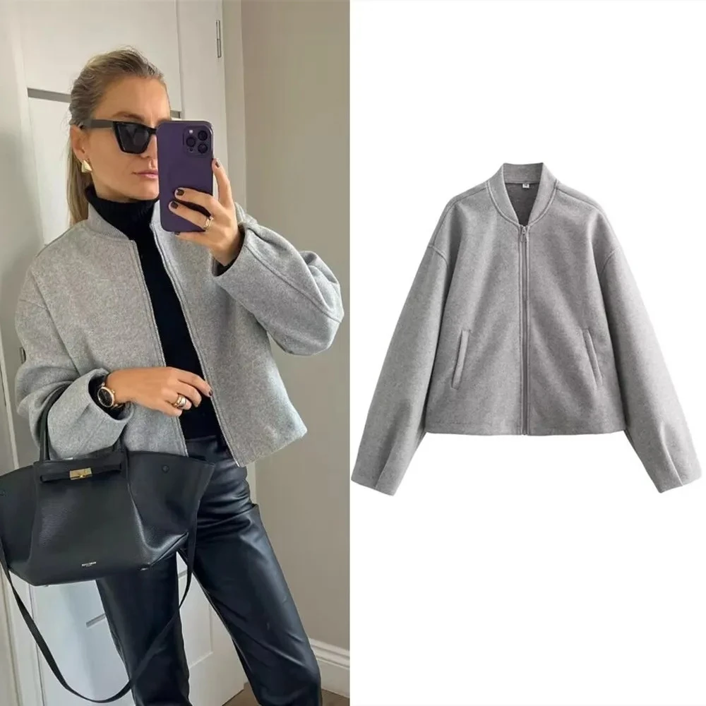 ZBZA Women Loose Bomber Jacket Stand Collar Long Sleeve Front Zipper Double Pocket Casual Coat Spring Summer New Female Chic Top
ZBZA Women Loose Bomber Jacket Stand Collar Long Sleeve Front Zipper Double Pocket Casual Coat Spring Summer New Female Chic Top