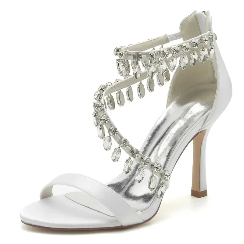 Satin Crystal Chain Water Diamond/Pearl Women's Sandals Wedding Bridal Party 9cm High Heels Size 42 43 Summer Zipper Woman Shoes
Satin Crystal Chain Water Diamond/Pearl Women's Sandals Wedding Bridal Party 9cm High Heels Size 42 43 Summer Zipper Woman Shoes