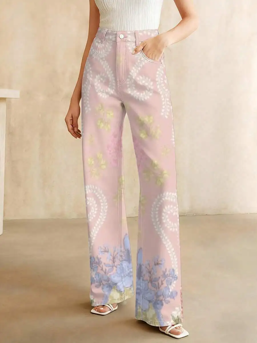 High-Waist Floral Print Denim Pants Women Casual Straight Leg Vintage Style Summer
High-Waist Floral Print Denim Pants Women Casual Straight Leg Vintage Style Summer