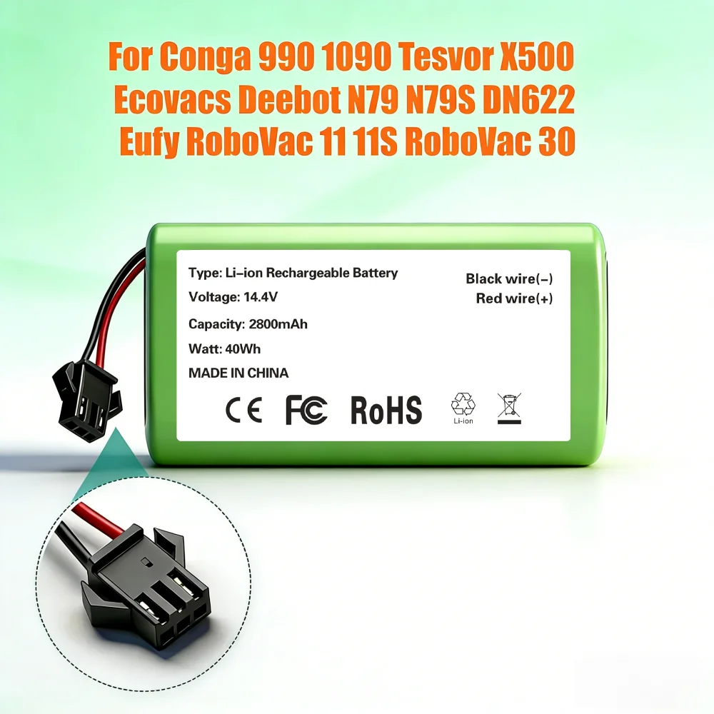 Lithium Ion Battery 14.4V 6800mAh for Conga Excellence 950 990 1090 1092 1190 1790 1990 Robovac 11S 15C 30C Max NETBOT S14 S15.
Lithium Ion Battery 14.4V 6800mAh for Conga Excellence 950 990 1090 1092 1190 1790 1990 Robovac 11S 15C 30C Max NETBOT S14 S15.