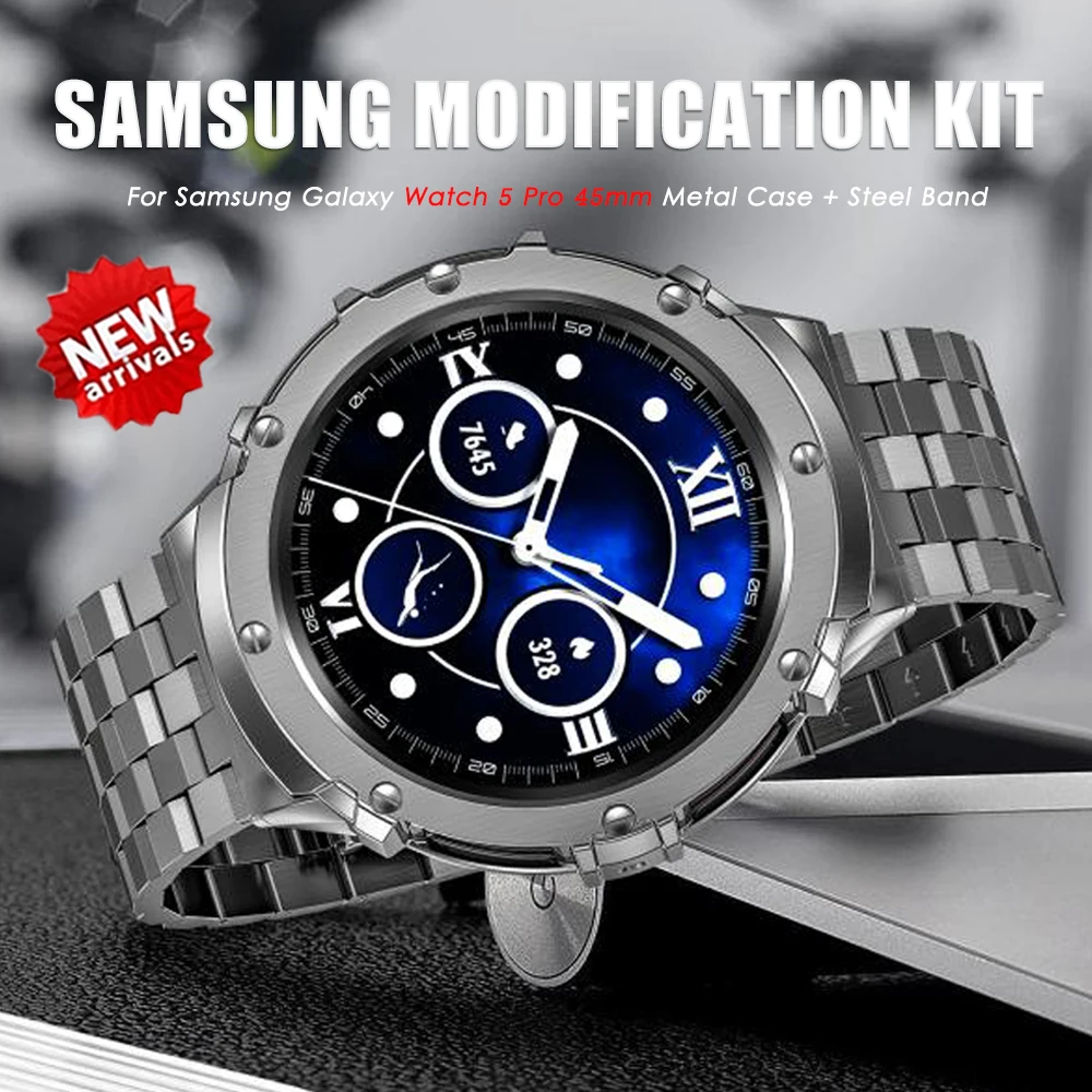 Luxury Metal Case Strap For Samsung Galaxy Watch 5 Pro 45MM Modification Kit For Samsung Watch 5 pro 45mm Stainless Steel Band
Luxury Metal Case Strap For Samsung Galaxy Watch 5 Pro 45MM Modification Kit For Samsung Watch 5 pro 45mm Stainless Steel Band