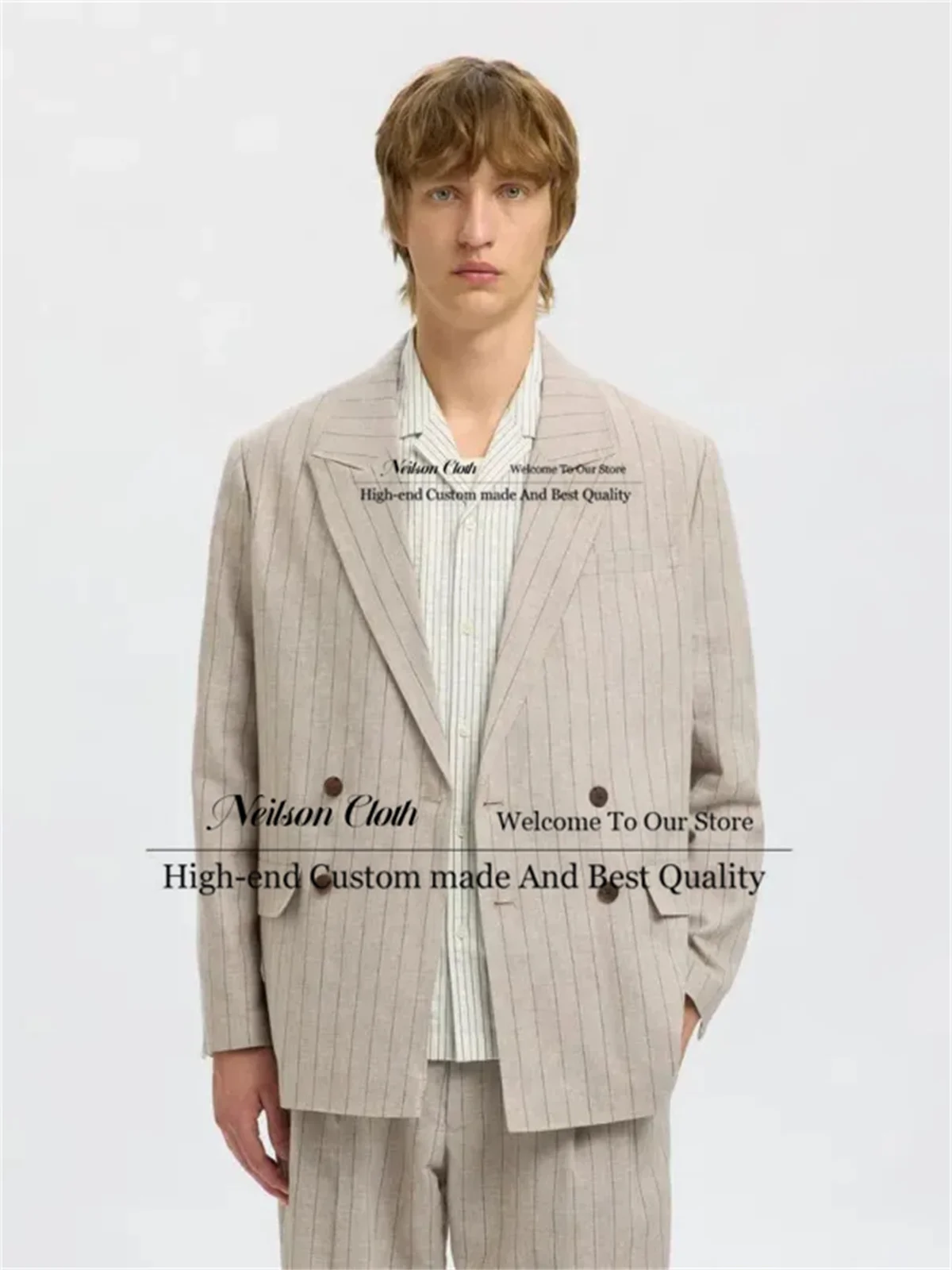 Fashion Stripe Double Breasted Male Prom Blazers 2 Pieces Sets Groom Wedding Tuxedos Peaked Lapel Customized Terno Masculino
Fashion Stripe Double Breasted Male Prom Blazers 2 Pieces Sets Groom Wedding Tuxedos Peaked Lapel Customized Terno Masculino