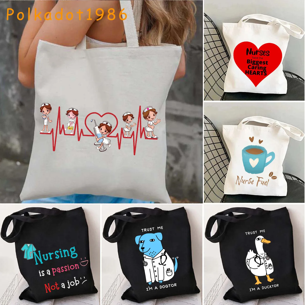 Women Shopper Bag Nurse Caring Printed Kawaii Harajuku Shopping Nursing Canvas Shopper Bags Girl Handbag Totes Shoulder Lady Bag
Women Shopper Bag Nurse Caring Printed Kawaii Harajuku Shopping Nursing Canvas Shopper Bags Girl Handbag Totes Shoulder Lady Bag