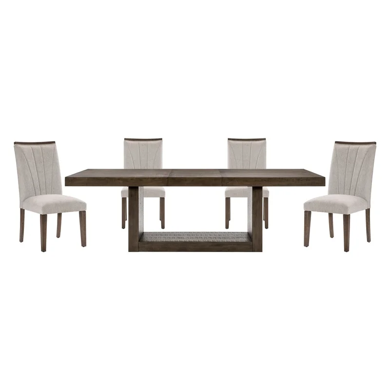 Brown Finish Extendable Dining Table Set with 4 Upholstered Side Chairs, Modern Wooden Furniture
Brown Finish Extendable Dining Table Set with 4 Upholstered Side Chairs, Modern Wooden Furniture