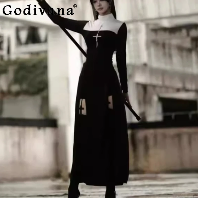 Spring Subculture Cosplay Long Sleeve Stand-up Collar Split Dress Gothic Girl High Waist A-line Versatile Leisure Black Dresses
Spring Subculture Cosplay Long Sleeve Stand-up Collar Split Dress Gothic Girl High Waist A-line Versatile Leisure Black Dresses