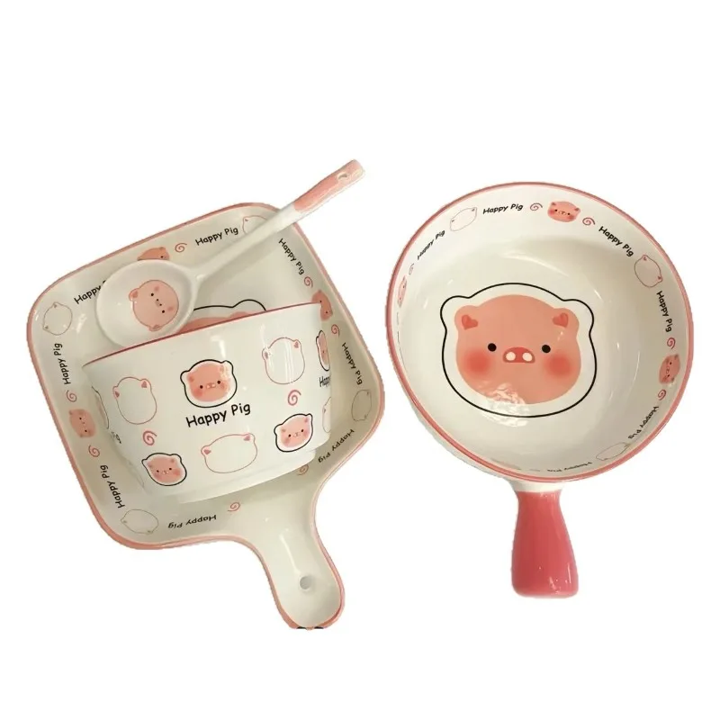 Cartoon cute pig instant noodle bowl household high value ceramic rice bowl plate new underglaze color dishes set
Cartoon cute pig instant noodle bowl household high value ceramic rice bowl plate new underglaze color dishes set