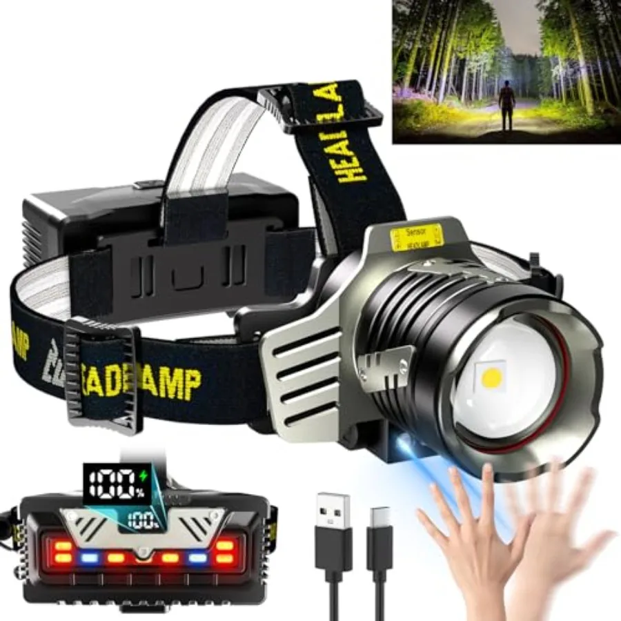 Rechargeable Headlamp 3500 LM Super Bright Headlamp with Digital Display and 9 Lighting Modes Includes Red Light for Night Visi
Rechargeable Headlamp 3500 LM Super Bright Headlamp with Digital Display and 9 Lighting Modes Includes Red Light for Night Visi