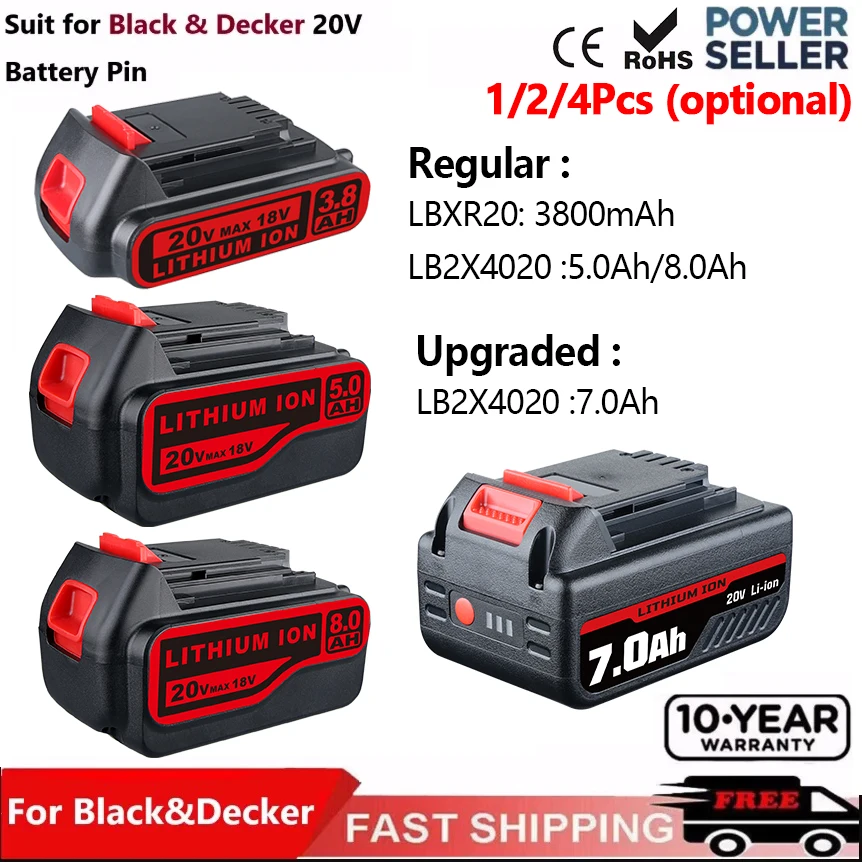 Аккумулятор 8.0/7.0/5.0/3.8Ач LBXR2020, замена для BLACK & DECKER 20V Li-ion LBXR20, совместим с инструментами LB20, LB2X4020-OPE, LST220
Аккумулятор 8.0/7.0/5.0/3.8Ач LBXR2020, замена для BLACK & DECKER 20V Li-ion LBXR20, совместим с инструментами LB20, LB2X4020-OPE, LST220
