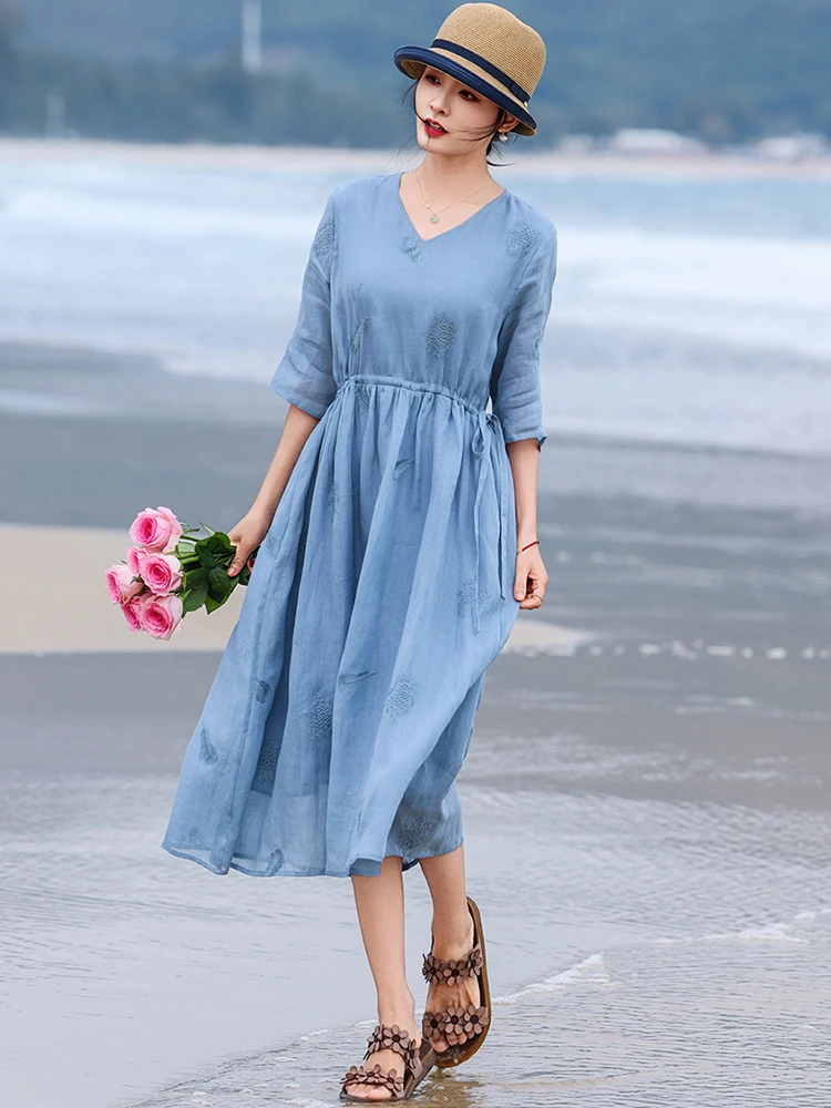 High Quality Ramie Embroidery Women Casual Dress New 2026 Summer V-neck Solid Color Loose Female Holiday Long Dresses M2759
High Quality Ramie Embroidery Women Casual Dress New 2026 Summer V-neck Solid Color Loose Female Holiday Long Dresses M2759