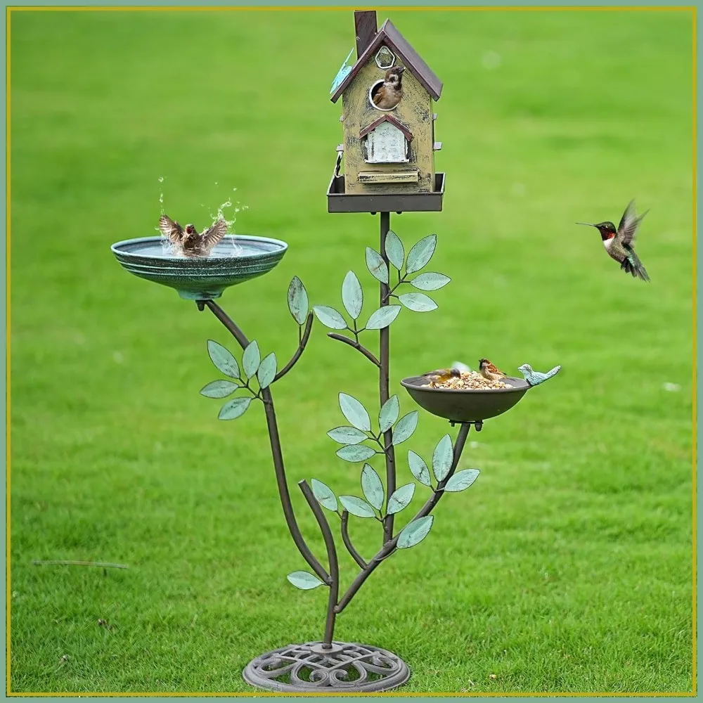 38" H Cast Iron Pedestal Bird Bath, 3-in-1 with Bird House & Feeder, Garden Yard Decor
38" H Cast Iron Pedestal Bird Bath, 3-in-1 with Bird House & Feeder, Garden Yard Decor