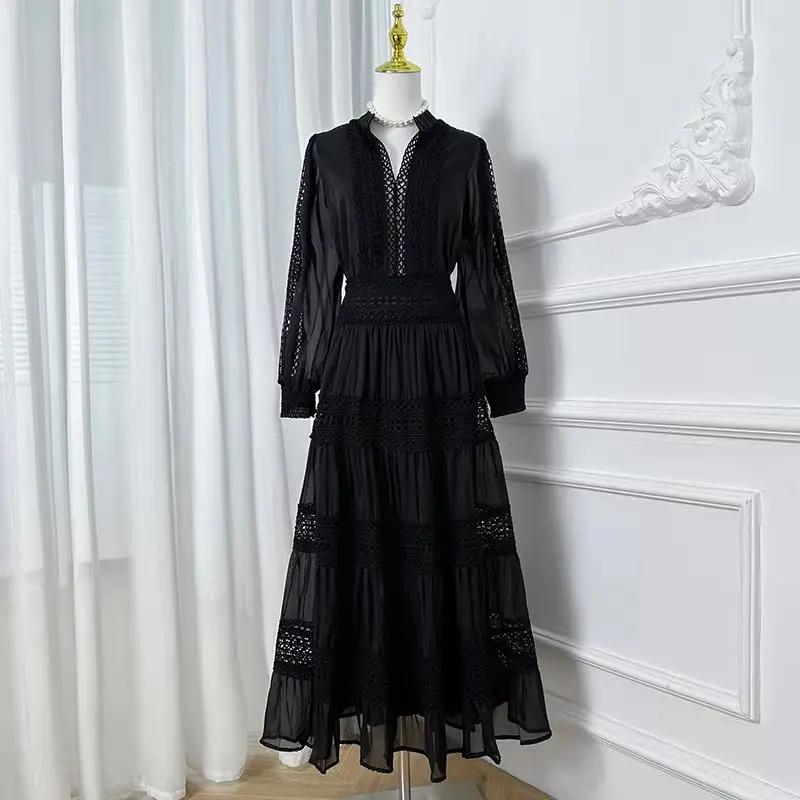 Elegant V Neck Puff Sleeve Dress Chic Hollow out Embroidery A-Line Gown for Women Fashionable Spring Long Female Robe
Elegant V Neck Puff Sleeve Dress Chic Hollow out Embroidery A-Line Gown for Women Fashionable Spring Long Female Robe