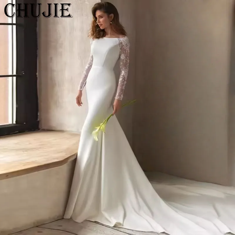 Appliques Long Sleeves Wedding Dresses Elegant Mermaid Bridal Gowns With Train Custom Made Bride Dress O Neck Vestido de novia
Appliques Long Sleeves Wedding Dresses Elegant Mermaid Bridal Gowns With Train Custom Made Bride Dress O Neck Vestido de novia