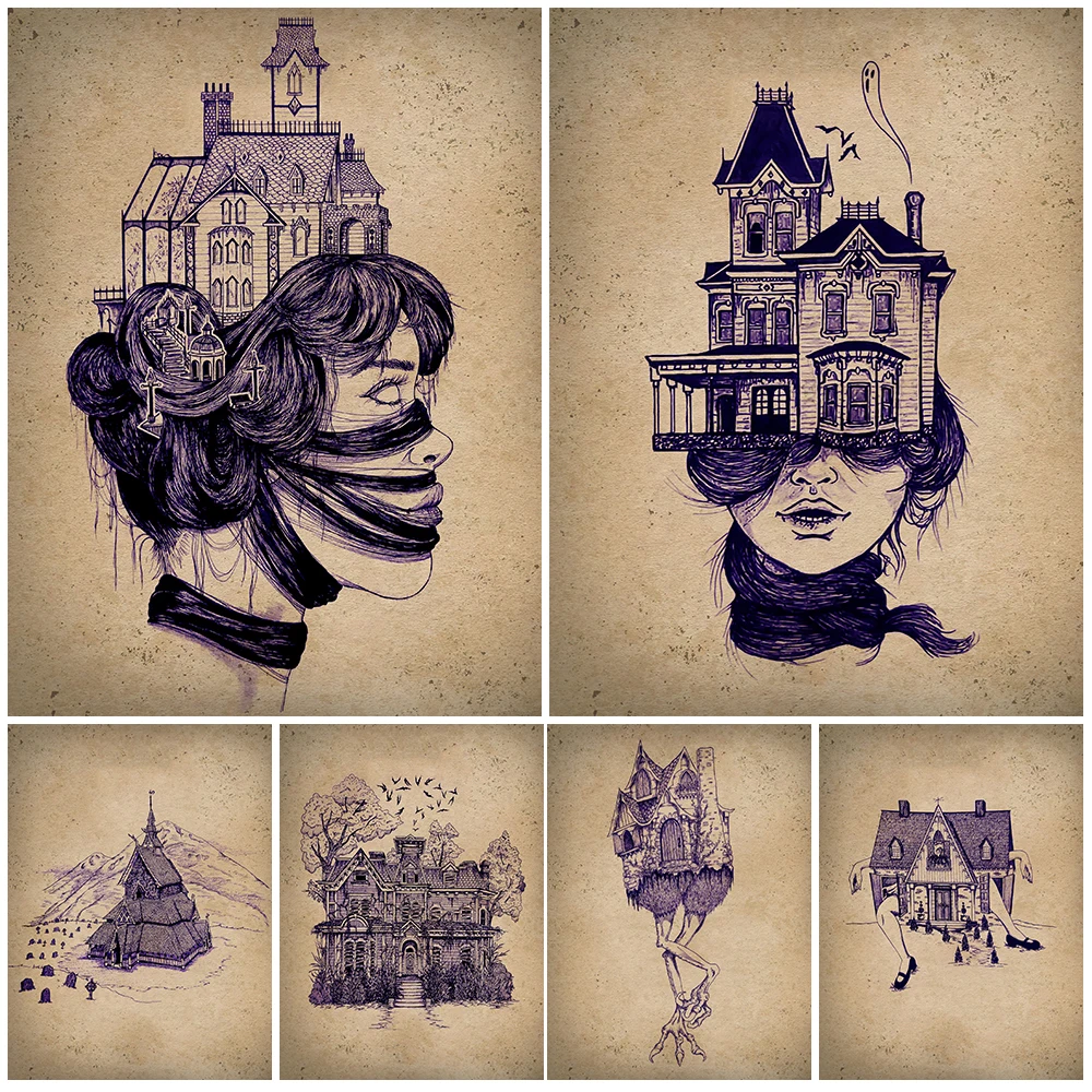 Spooky Haunted House And Victorian Gothic Witch Home Wall Art Canvas Painting Abandoned Church Art Poster And Print Decoration
Spooky Haunted House And Victorian Gothic Witch Home Wall Art Canvas Painting Abandoned Church Art Poster And Print Decoration