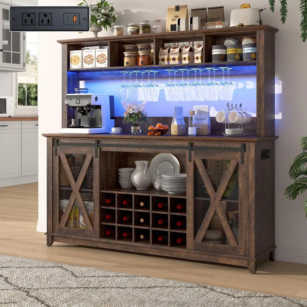 58H Farmhouse Coffee Bar Cabinet with Power Outlet and LED Light,Wine Bar Cabinet w 4 Storage Hutch,Kitchen Buffet Cabinet with
58H Farmhouse Coffee Bar Cabinet with Power Outlet and LED Light,Wine Bar Cabinet w 4 Storage Hutch,Kitchen Buffet Cabinet with