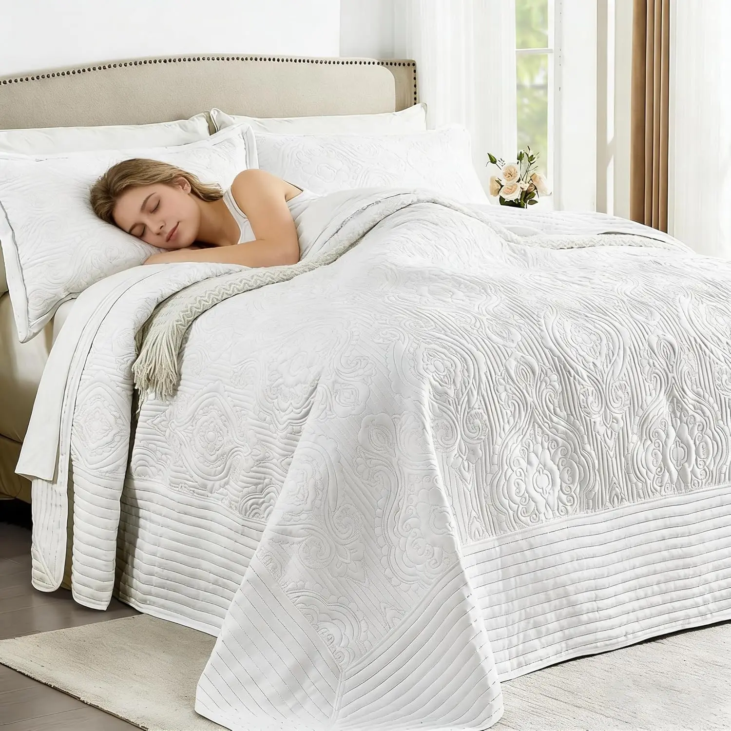 Oversized King Quilt Set, 132x120 White Microfiber Bedspread with Vintage Striped Pattern, Lightweight Summer Coverlet
Oversized King Quilt Set, 132x120 White Microfiber Bedspread with Vintage Striped Pattern, Lightweight Summer Coverlet