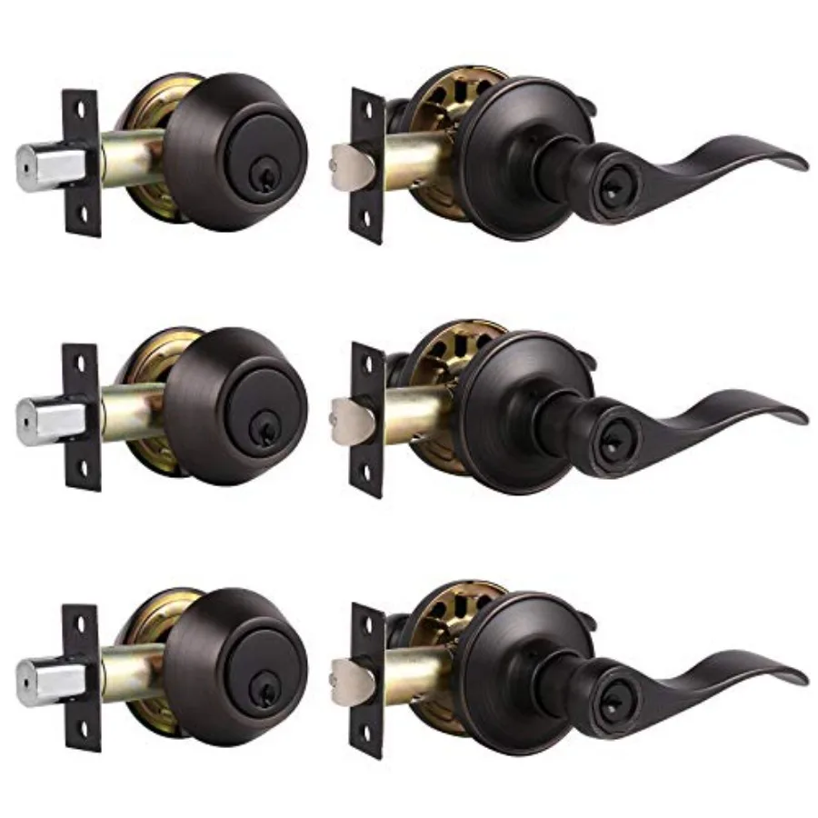 Front Door Handle Lever Sets - Entry Door Lever and Double Cylinder Deadbolts Combo in Finish, Keyed Alike Lockset Exterior and
Front Door Handle Lever Sets - Entry Door Lever and Double Cylinder Deadbolts Combo in Finish, Keyed Alike Lockset Exterior and