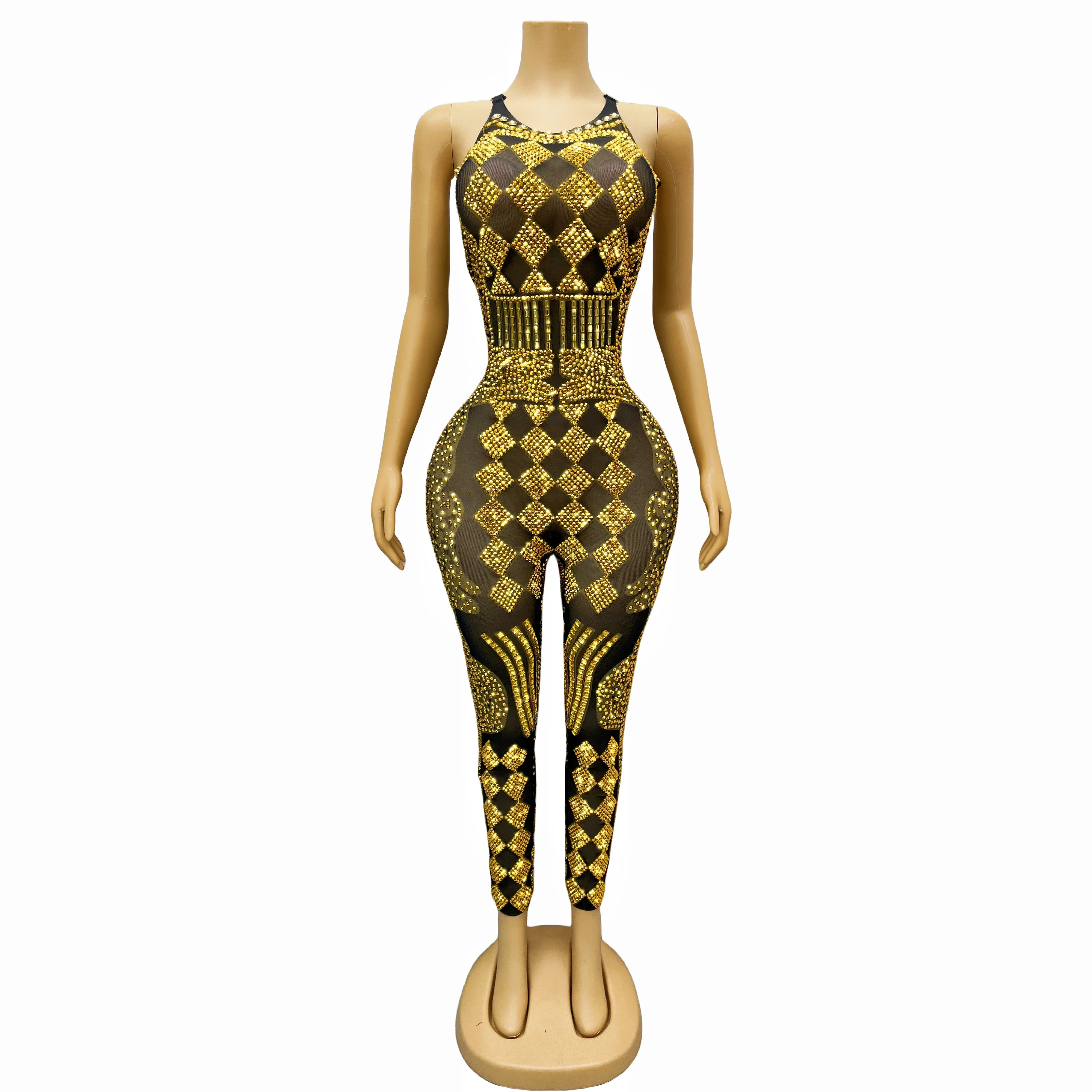 Strech Women Bar Party Singer Dancer Performance Costume Special Transparent Black Mesh Shining Gold Rhinestones Jumpsuits
Strech Women Bar Party Singer Dancer Performance Costume Special Transparent Black Mesh Shining Gold Rhinestones Jumpsuits