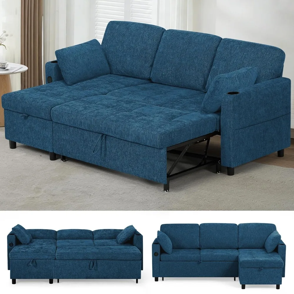 84" Chenille Pull Out Sofa Bed W/Adjustable Backrest, L-Shape Modern Sleeper Sofa W/Reversible Chaise, Upholstered, Customized
84" Chenille Pull Out Sofa Bed W/Adjustable Backrest, L-Shape Modern Sleeper Sofa W/Reversible Chaise, Upholstered, Customized