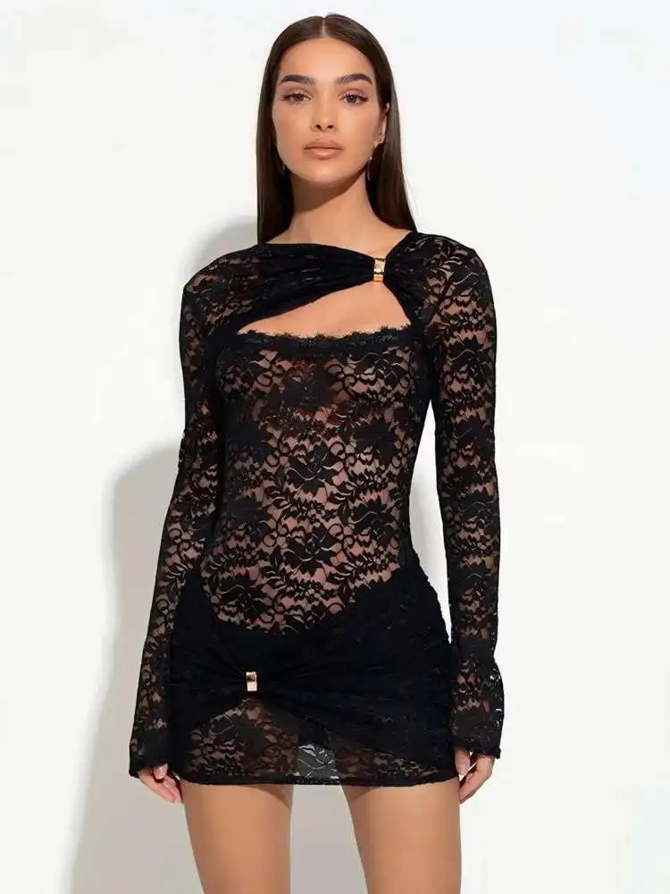 Blifanbo Hollow Out Lace Sexy See Throug Mini Dress Women Robe Black Skinny Long Sleeve Ruched Club Party Dress Elegant Dresses
Blifanbo Hollow Out Lace Sexy See Throug Mini Dress Women Robe Black Skinny Long Sleeve Ruched Club Party Dress Elegant Dresses