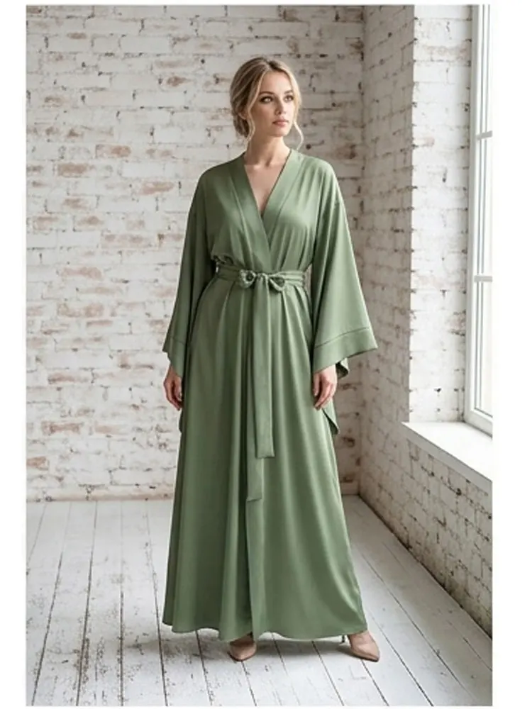Long Luxurious Olive Green Satin Robe Kimono Wide Sleeves Dressing Gown for Women Bridal Getting-Ready Robe Christmas Gift Wifey
Long Luxurious Olive Green Satin Robe Kimono Wide Sleeves Dressing Gown for Women Bridal Getting-Ready Robe Christmas Gift Wifey